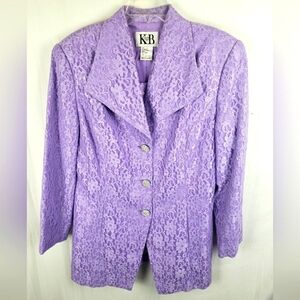 KB Vintage 2pc Purple Lace Long Sleeve Skirt Suit Sz 14